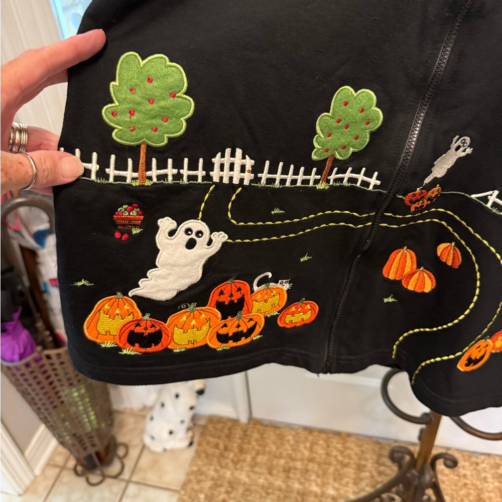 Onque Casuals Fun Halloween Full Zip Cardigan Shacket LS S Ghost & Pumpkins - Picture 8 of 15